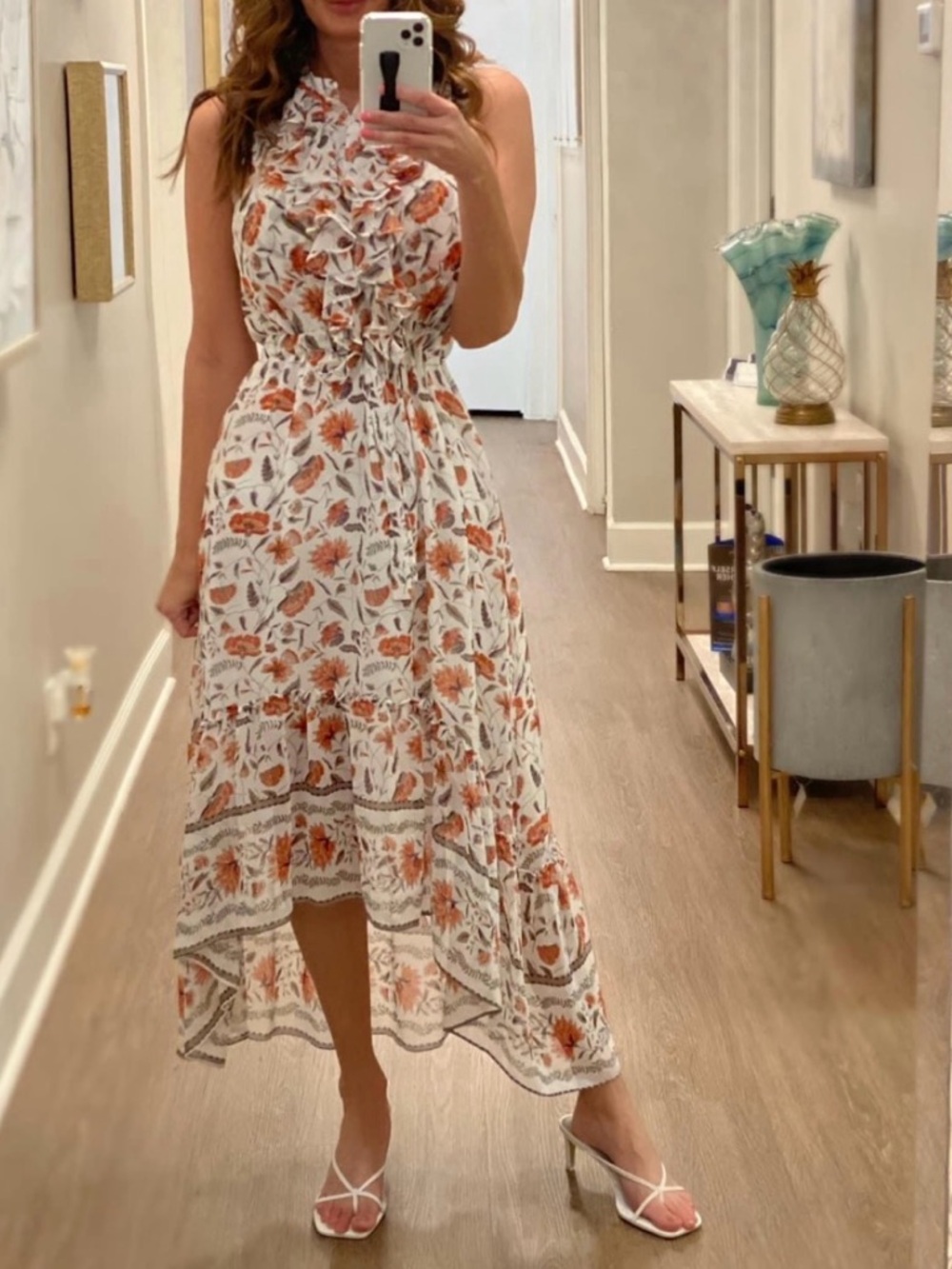 Misa Los Angeles Cream Maxi Dress with Red Floral Print